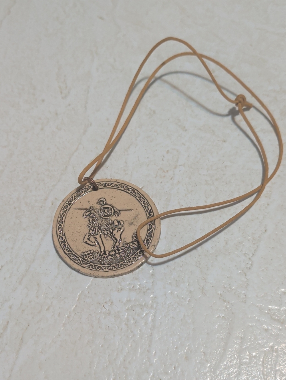 Vintage-Style Tan Leather Cord Medallion Necklace